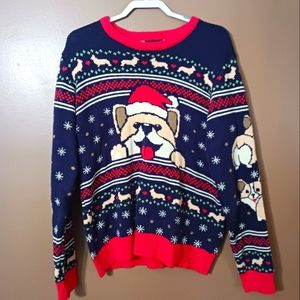 Men's Ugly Geek Net Knit Christmas Holiday Sweater Medium Puppy